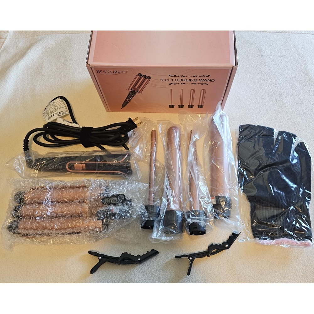 Bestope Pro Beach Waver Curling Iron Wand 5 In 1 Curling Wand, 3 Barrel